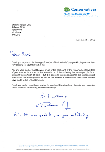 Letter from the Prime Minister of United Kingdom, The Rt. Hon. Theresa May MP 